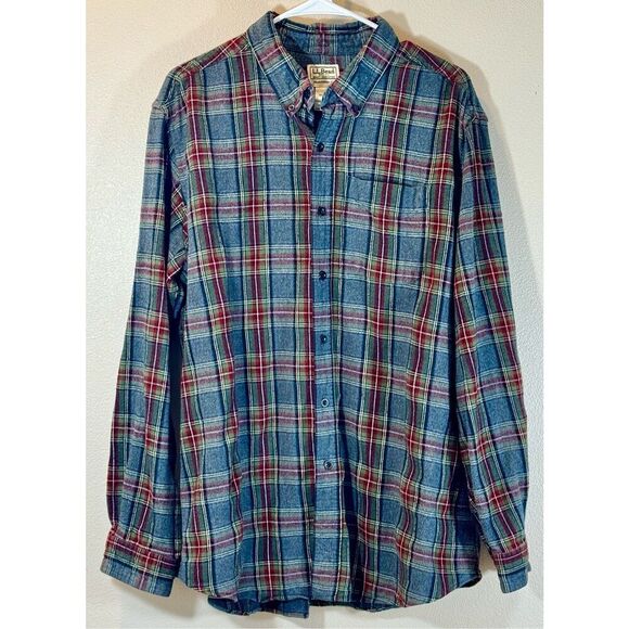 LL Bean Men’s Scotch Plaid Flannel Traditional 'Grey Stewart’ Button Up Shirt L - Picture 1 of 8